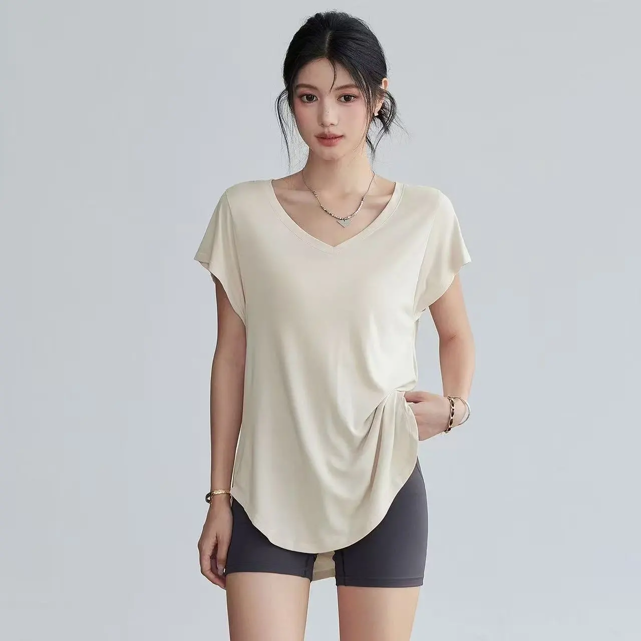 Yoga Fitness Training - Damen Slim-Fit Rundhals Yoga T-Shirt Kurzarm